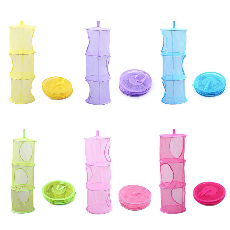 Description Picture 2 of itemFoldable 3 Shelf Hanging Storage Net Kids Toy Organizer Bag Cylindrical Storage Basket for Home Wall Door Closet Store