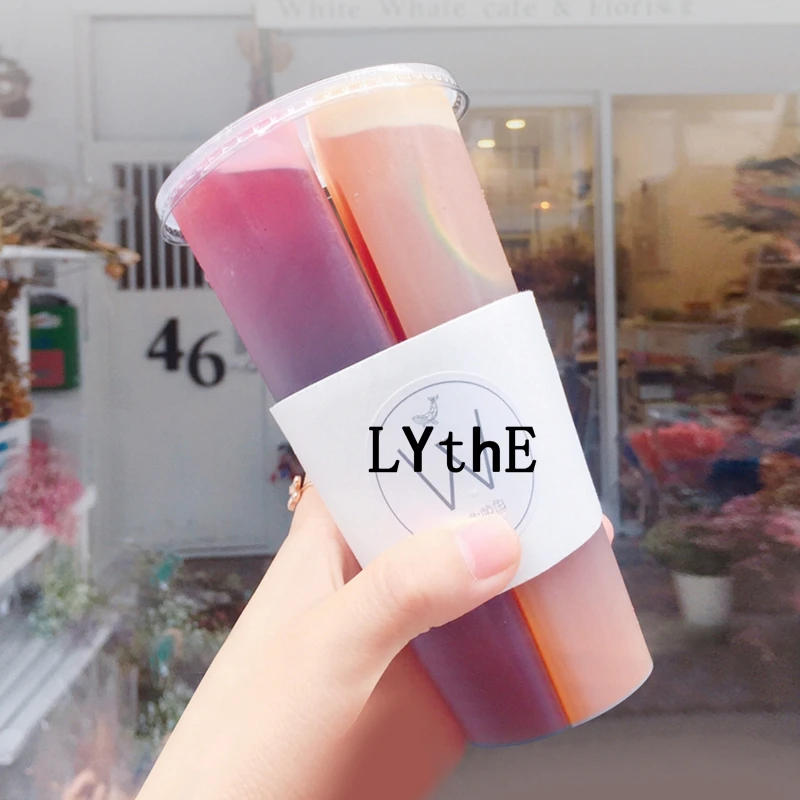 Description Picture 5 of item10Pcs 700ml Disposable Plastic Cups with Lids Double Grid Thicken Cup Couple Sharing Drinking Cup for Bubble Tea Boba Smoothie