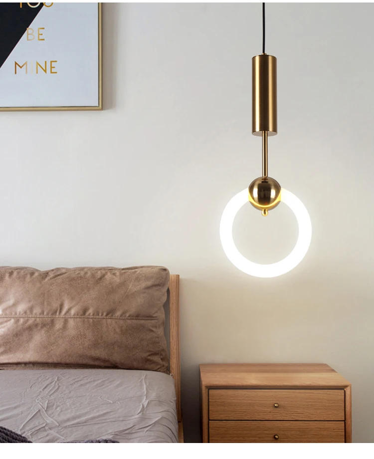 Description Picture 6 of itemModern Northern Europe Pendant Lamp Iron Glass Gold Hotel Room Parlor bedroom Spiral staircase Annulus Simple atmosphere LED