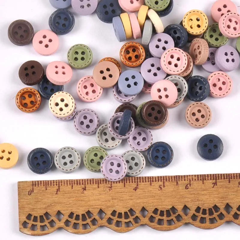 Description Picture 4 of itemMulticolor Wood Decoration Buttons For DIY Sewing Clothing Accessories Scrapbook Crafts Supplies Home Decor 10mm 100pcs m2599