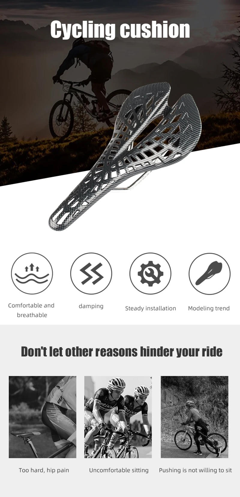 Description Picture 2 of itemPCycling Hollow Saddle Seat, Spider Web Type, Lightweight for Mountain Bike, Road Bicycle Track, MTB