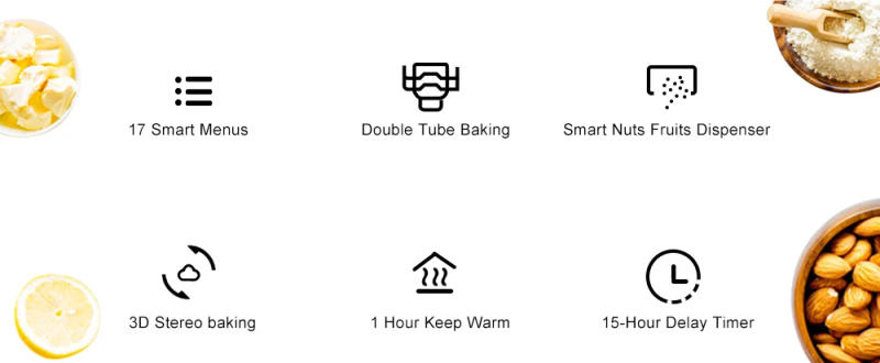 Description Picture 3 of itemBiolomix Stainless Steel 1KG 19-in-1 Automatic Bread Maker 650W Programmable Bread Machine with 3 Loaf Sizes Fruit Nut Dispenser