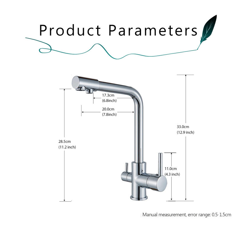 Description Picture 4 of itemChrome Purified Water Kitchen Faucet Pure Water Filter Deck Mounted Faucet Crane Dual Handles Hot Cold Water Mixer Taps