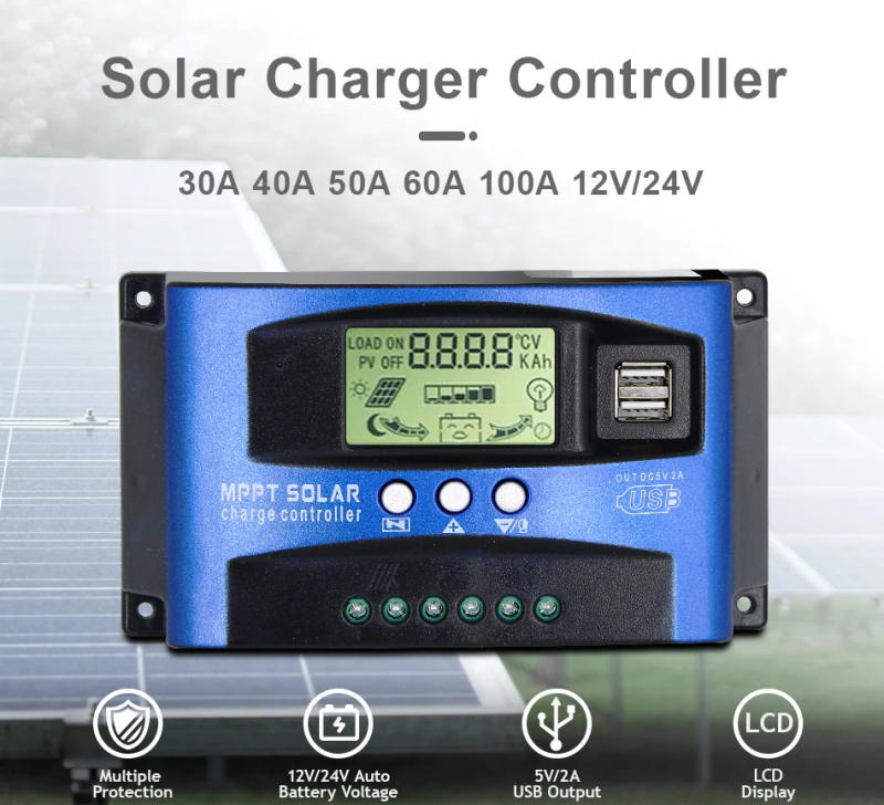 Description Picture 2 of itemSolar Charge Controller MPPT 100A 60A 50A 40A 30A Dual USB LCD Display 12V 24V Solar Cell Auto Panel Charger Regulator with Load