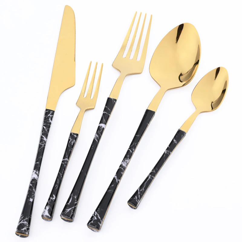 Description Picture 3 of itemNew Brown Gold Stainless Steel Cutlery Set Knife Fork Coffee Spoon Dinnerware Imitation Wood Handle Tableware Kitchen Silverware