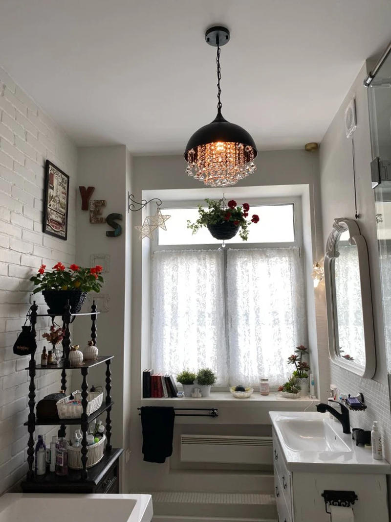 Description Picture 3 of itemIndustrial Black Vintage Pendant Lamp Iron Crystal Chandelier Lighting Ceiling Fixture Restaurant Cafe Kitchen Lamp Design