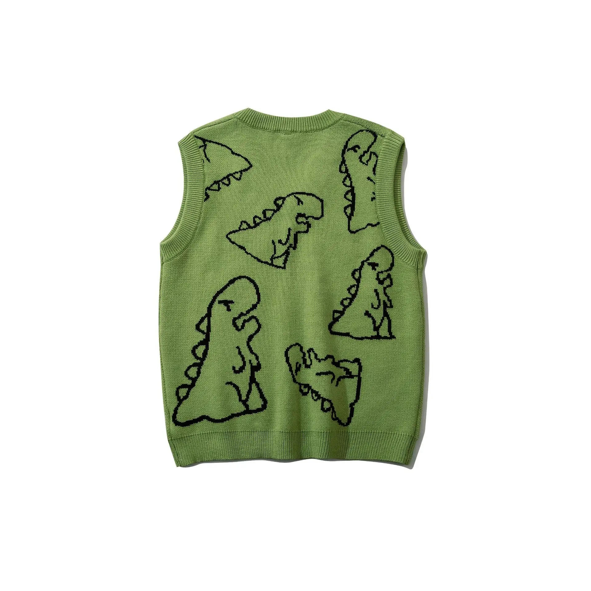 Description Picture 5 of itemDinosaur Monster Knitted Sweater Vest Men Women Harajuku Cartoon Anime Vintage V-neck Street Hip Hop Sleeveless Pullover Men