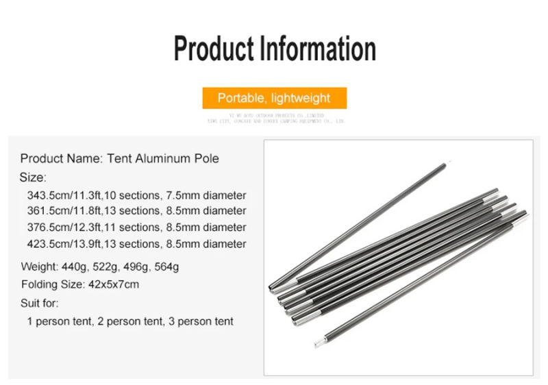 Description Picture 3 of itemDesert&Fox Tent Aluminum Poles Lightweight 1 Pair Tent Aluminum Rod Replacement Tents Sun Shelter Accessories Camping Equipment