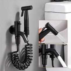 Toilet Bidet Faucet Set Black/Silver Brass Bathroom Attachment Single Cold Mop Pool Tap Spray Gun Head Washing Clean Toilet Seat