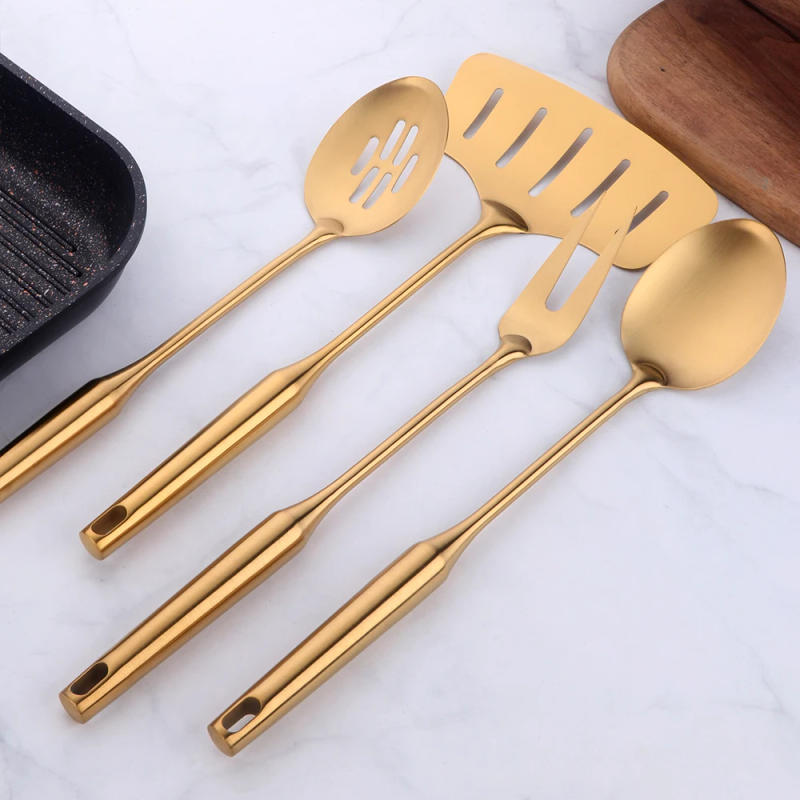 Description Picture 4 of itemGold cookware Stainless Steel Cooking tools spatula Shovels Turner Ladle Spoon Colander Filter Potato Mashers Kitchen Utensils