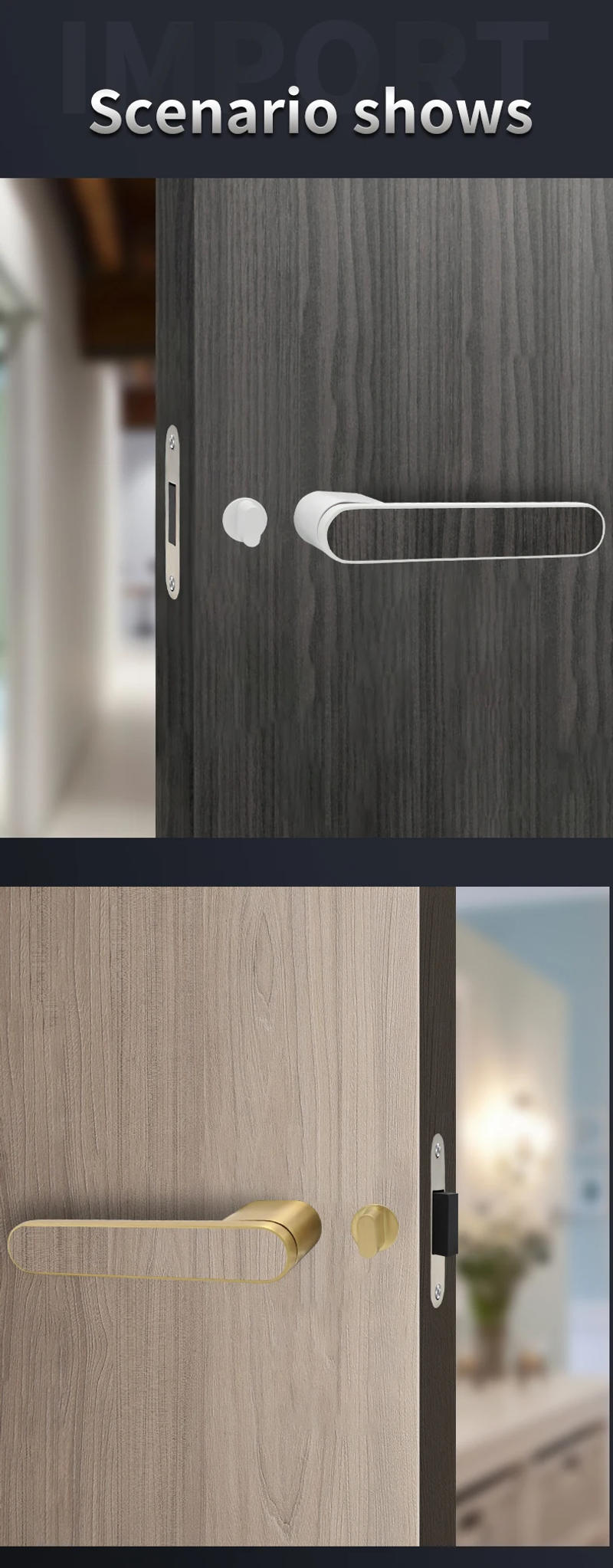 Description Picture 6 of item93-918 Matt Black Lever Type Security Indoor Mute Wood Door Square  Lock Handle With Lock Body