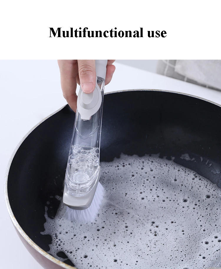Description Picture 6 of itemKitchen Cleaning Brush 2 In 1 Long Handle Cleaing Brush with Removable Brush Sponge Dispenser Dishwashing Brush Kitchen Tools