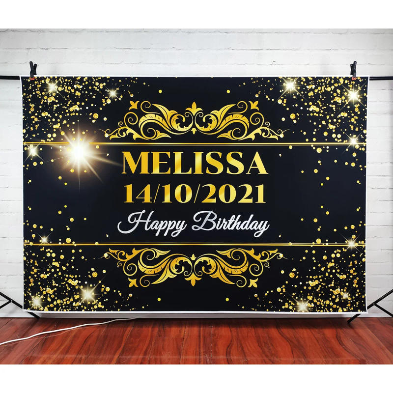 Description Picture 3 of itemDiy Gold Glitter Birthday Party Banner Custom Name Backgrounds Baby Shower Child Name Diy Photography Backdrop Photo Studio Prop