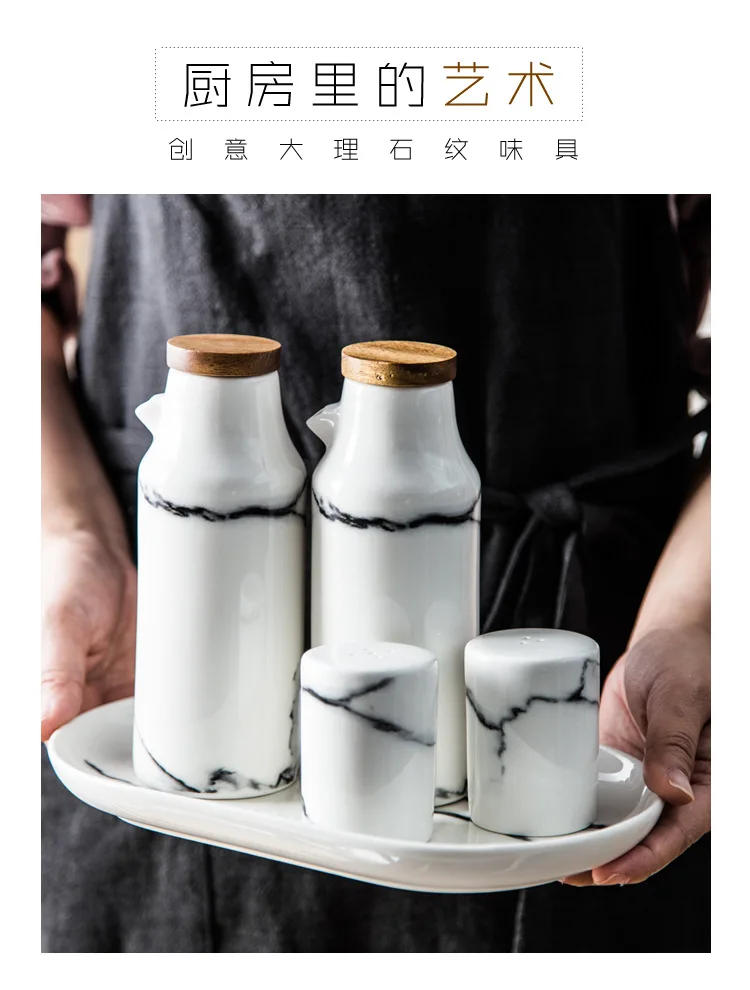 Description Picture 2 of itemCeramics Spice Jar Marbling Seasoning Bottle Nordic Style Creative Pepper Bottle Household Kitchen Supplies Spice Container