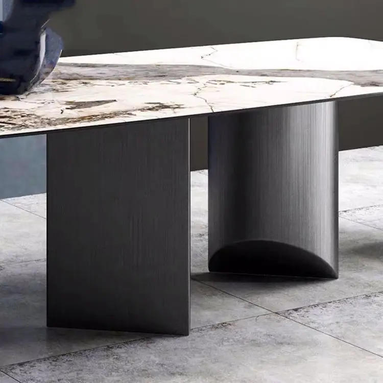 Description Picture 2 of itemHigh-end custom Italian light luxury light dining table marble rock plate  rectangular dining table restaurant villa table