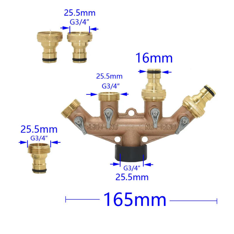 Description Picture 6 of itemGarden Water Pipe 4 Way Splitter Brass With 3/4" Thread Garden Tap Shunt Four Qutlets Irrigation Valve Quick Connector 1pcs