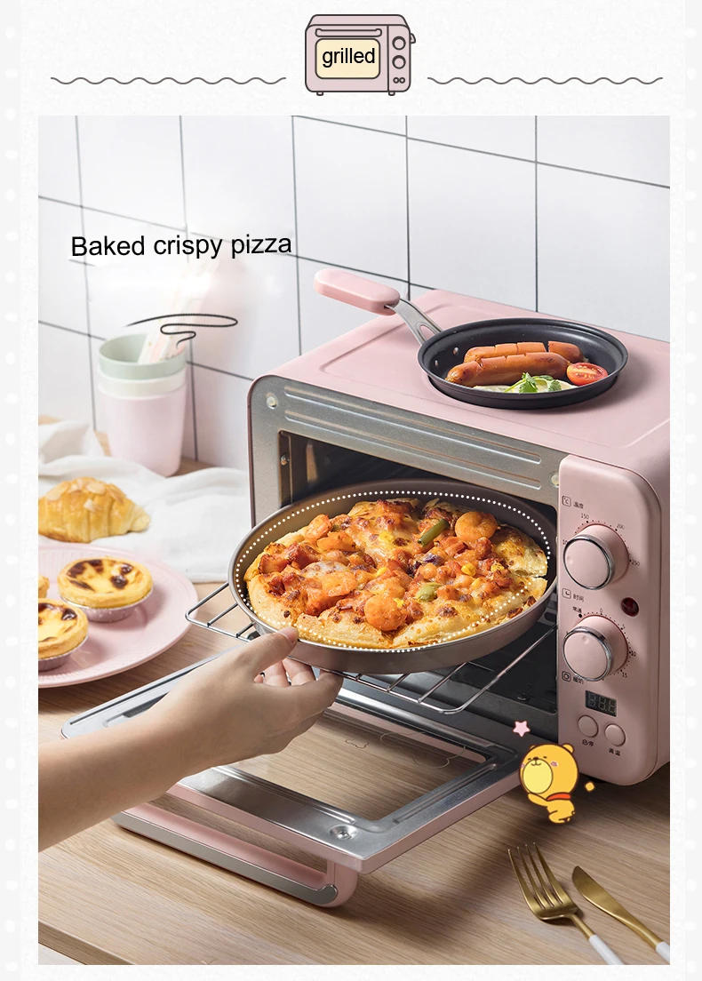 Description Picture 5 of item3 In 1 Breakfast Makers Small Electric Oven 8L Milk Heating Bread Breakfast Machine Toaster Oven Coffe Pizza Maker Water Kettel