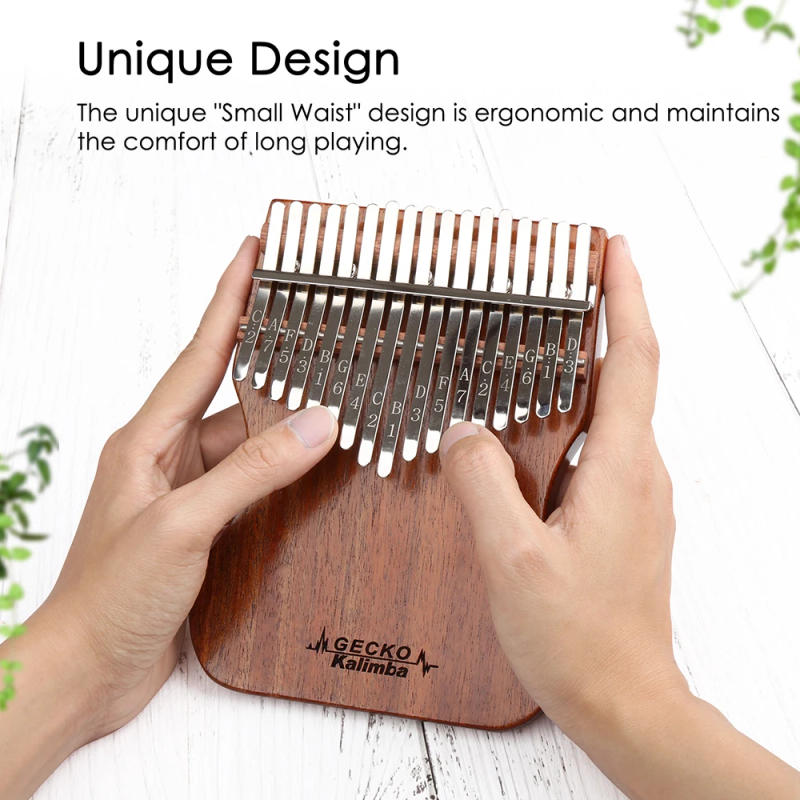 Description Picture 4 of itemGECKO Kalimba 17 Keys Full veneer solid Mahogany Body,with Instruction and Tune Hammer, Portable Thumb Piano C/B Tone K17MAP