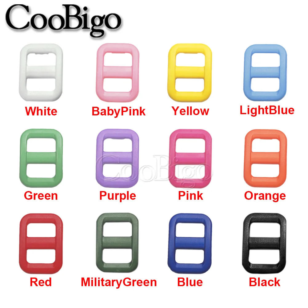 Description Picture 3 of item12pcs Plastic Slider Tri-Glide Adjustable Buckles Webbing Backpack Strap Bag Belt Cat Dog Collar Clasp Accessoies Colorful 10mm