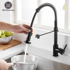 Matte Black Kitchen Sink Faucet One Handle Spring Hot and Cold Water Tap Deck Mounted Bathroom Kitchen Crane
