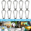 10pcs Spring Snap Hook Stainless Steel Carabiner Steel Clips Keychain Heavy Duty Quick Link for Camping Hiking Travel In stock