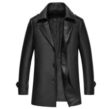 Brand Business Genuine Leather Coat Men Casual Sheepskin Single Breasted Blazer Luxury Winter Black Windbreakers Plus Size 4XL