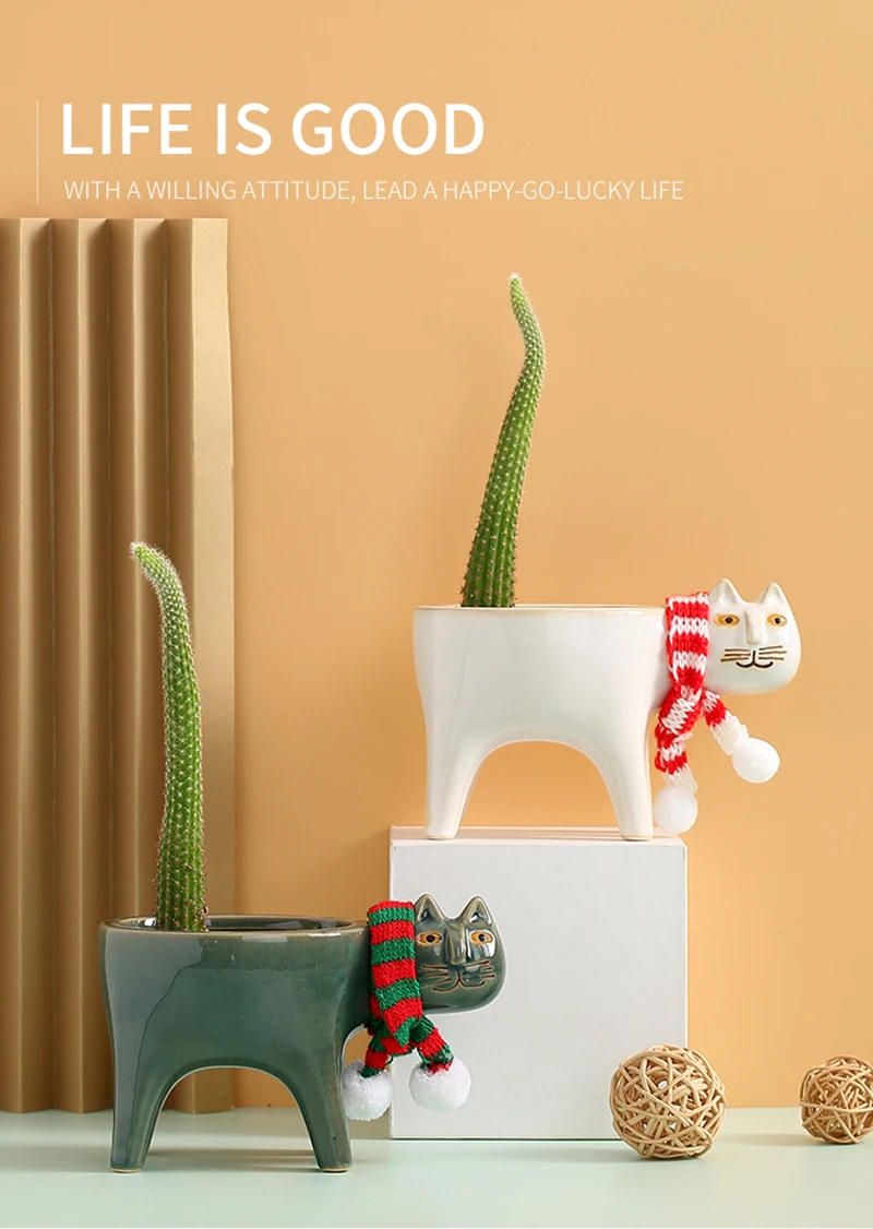 Description Picture 3 of itemHOT Cute Cat Plant Pot Ceramic Animal Planter Garden Balcony Decor Succulent Flower Pots for Bonsai Cactus Vase Dropshopping