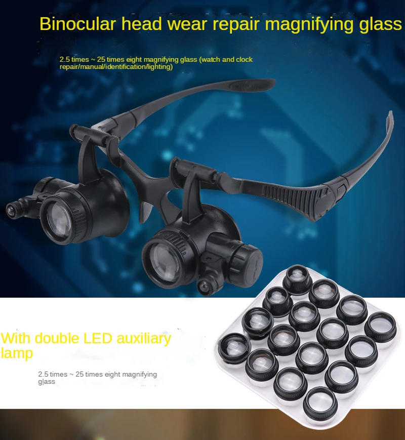 Description Picture 3 of itemMagnifying Glasses Reading Illuminated Magnifier 2 Lights Head Loupe with Detachable Lenses for Jewelry Watch Electronic Repair