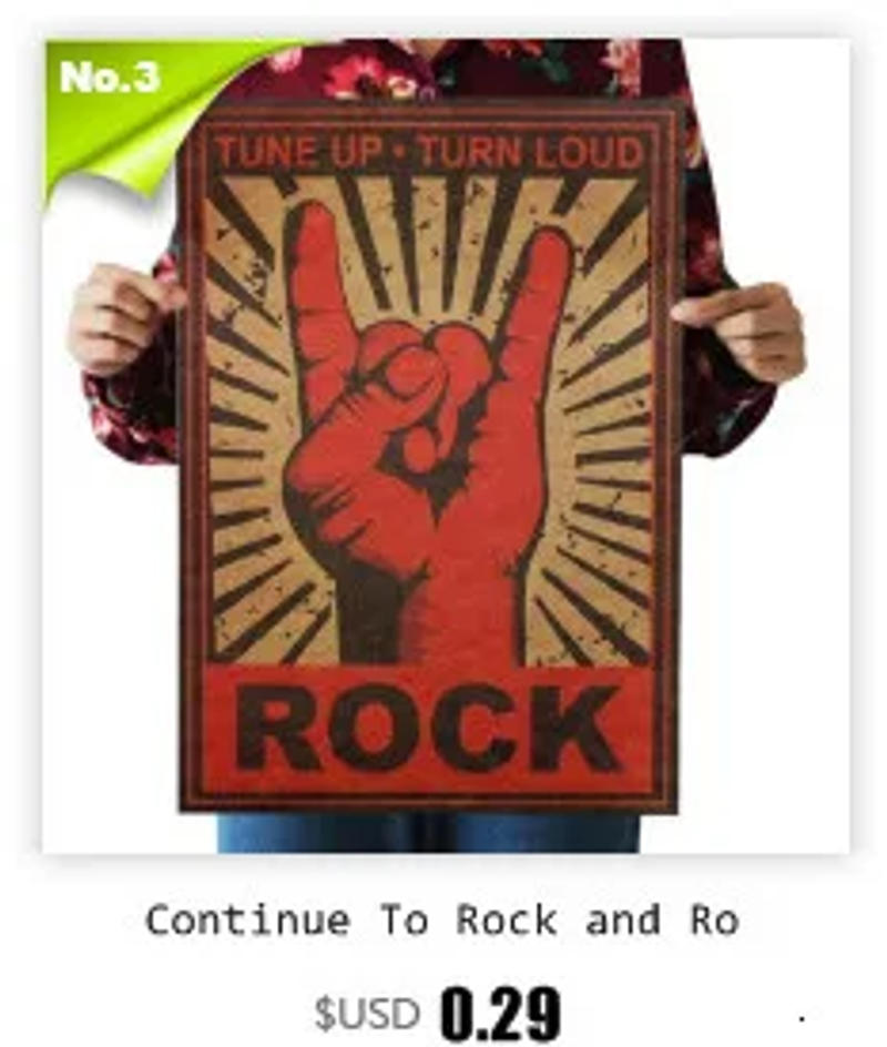Description Picture 4 of itemContinue To Rock and Roll Vintage Poster Rock Gestures Room Decor Metal Rock Painting Retro Kraft Paper Wall Stickers