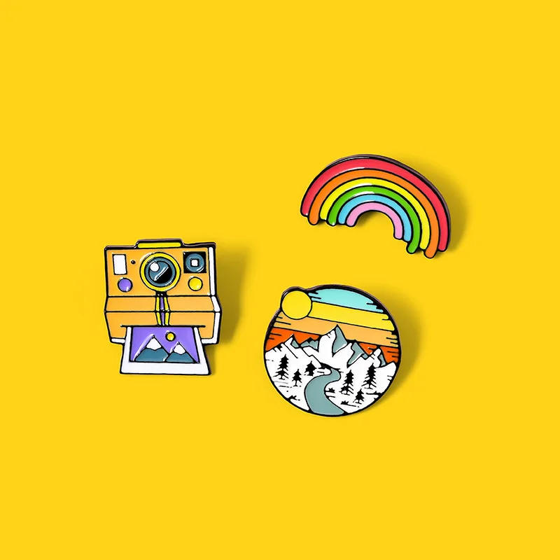 Description Picture 5 of itemPins rainbow camera snow mountain brooch student cartoon cute pin accessories bag decoration badge