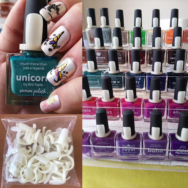 Description Picture 3 of item100Pieces/lot Nail Polish UV Gel Color Swatch Pops Display Card Natural Nail Art Ring Style Nail Chart Tips Full Nails