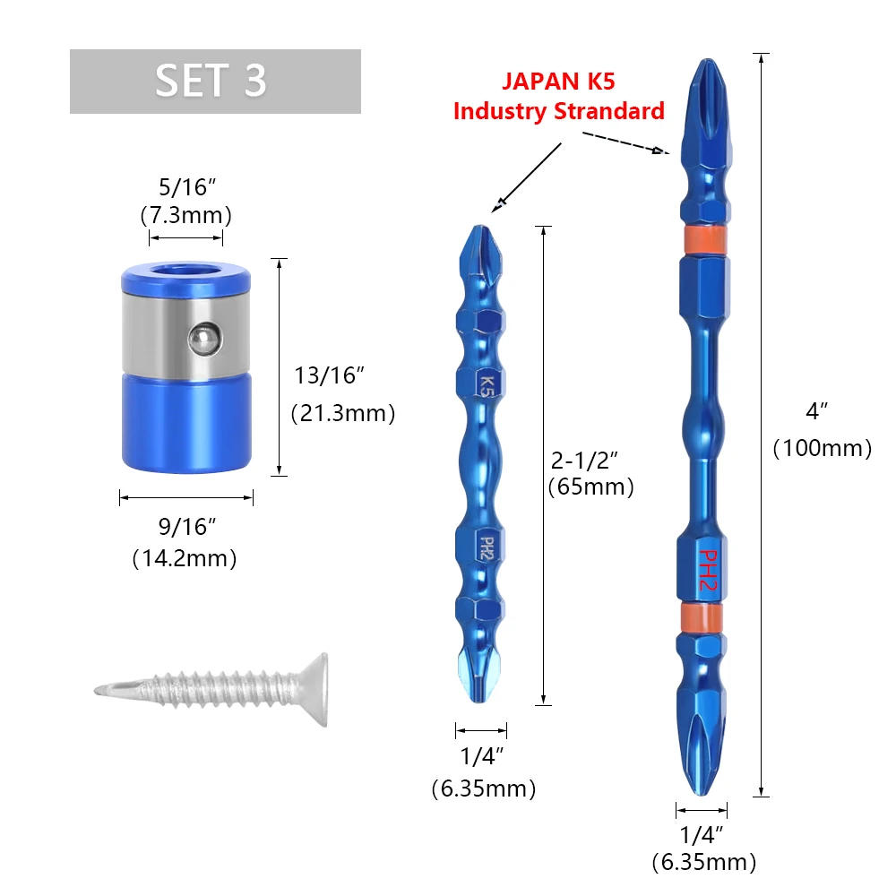 Description Picture 5 of item1 set 1/4" Hex Shank Fits Magnetic PH2 S2 K5  Long Reach Electric ARC Screwdriver Bits Exactness Single Phillips Cross Head Tool