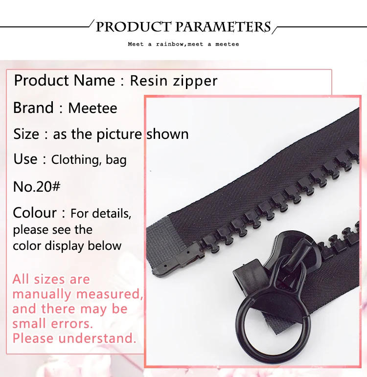 Description Picture 4 of itemMeetee 20# 60/75/80/100/150/200CM Extra Large Resin Zipper White&black Open-end for Down Jacket Coat Pocket Zippers Slider AP547