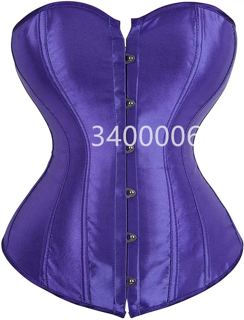 Description Picture 2 of itemCaudatus Purple Corset Top For Women Bustiers Overbust Satin Sexy Lace Up Corselet Brocade Vintage Style Korsett Plus Size