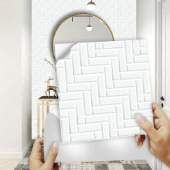 10pcs White Brick Tiles Sticker Kitchen Wardrobe Washbasin Decoration Wall Decals Self-adhesive Crystal Hard Film Art Wallpaper