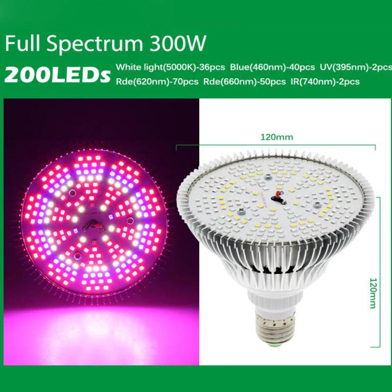 Description Picture 4 of item300W LED Grow Light Bulb E27 LED Plant Bulb 200 LEDs Sunlight Full Spectrum Indoor Flower Vegetables Seedling plant growth Lamp