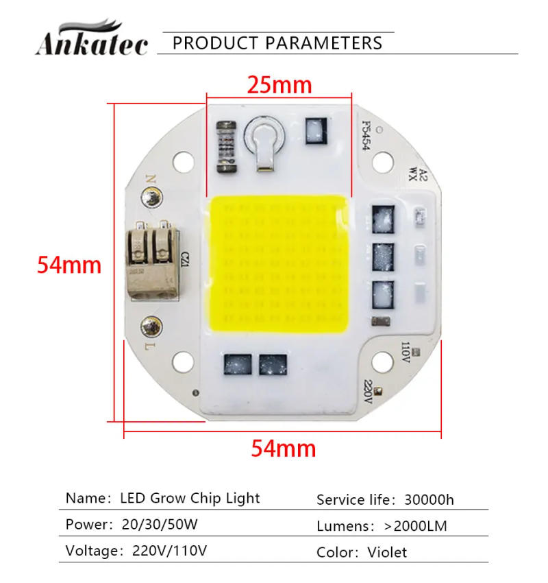 Description Picture 4 of itemNo welding LED COB CHIP 20W 30W 50W AC110V 220V Full Spectrum Plant growth cold white warm white light emitting diode LED matrix