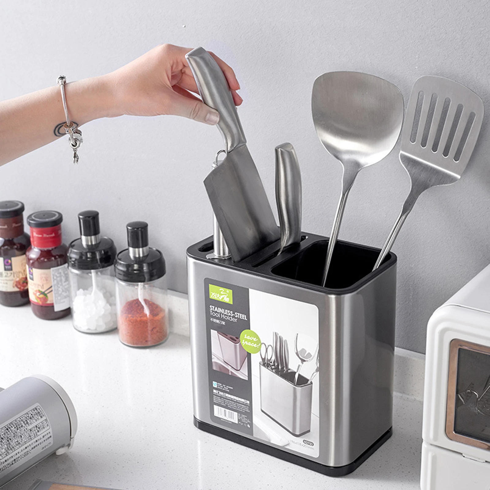 Description Picture 2 of itemMultifunctional Kitchen Utensils Chopstick Cage Tableware Storage Hollowed Drain Cutlery Storage Stainless Steel Chopstick Rack