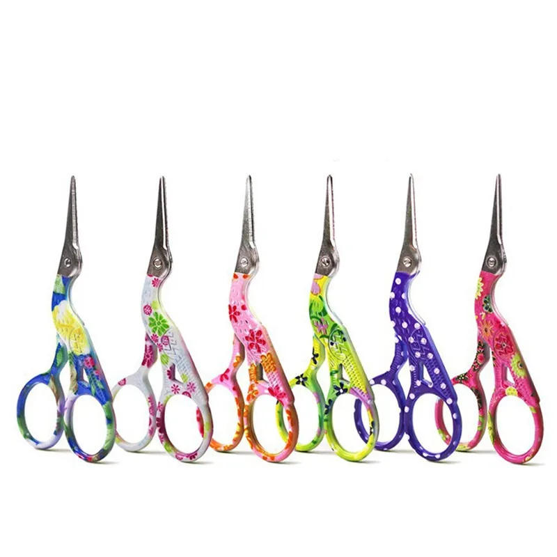Description Picture 6 of itemSuper Beautiful Print Professional Sewing Scissors Office Supplies Paper Scissors Vintage Pink Mini Stork Scissors Cloth Cutter