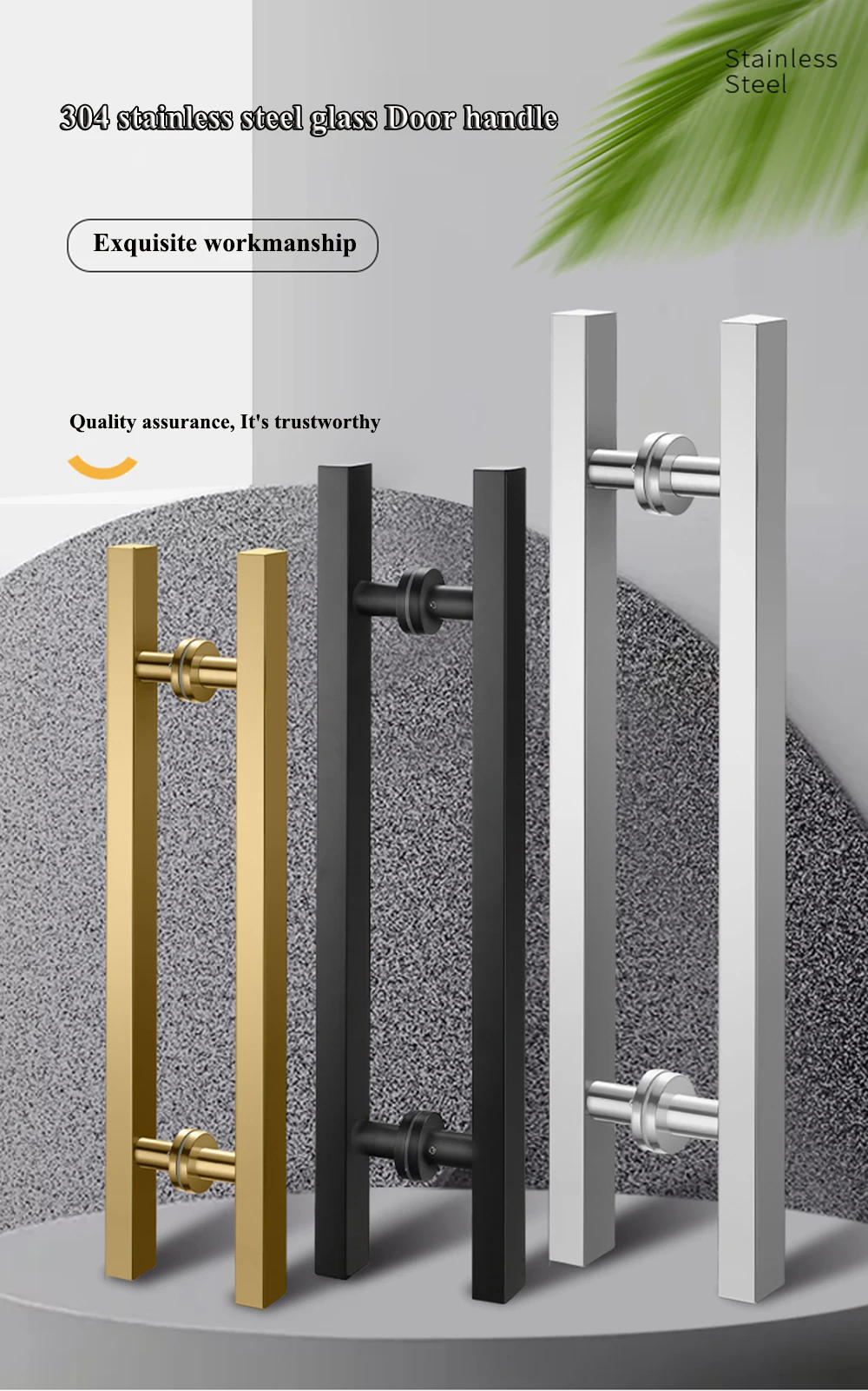 Description Picture 2 of itemThickened glass door handle rose gold black 304 stainless steel frameless sliding door round square large handle