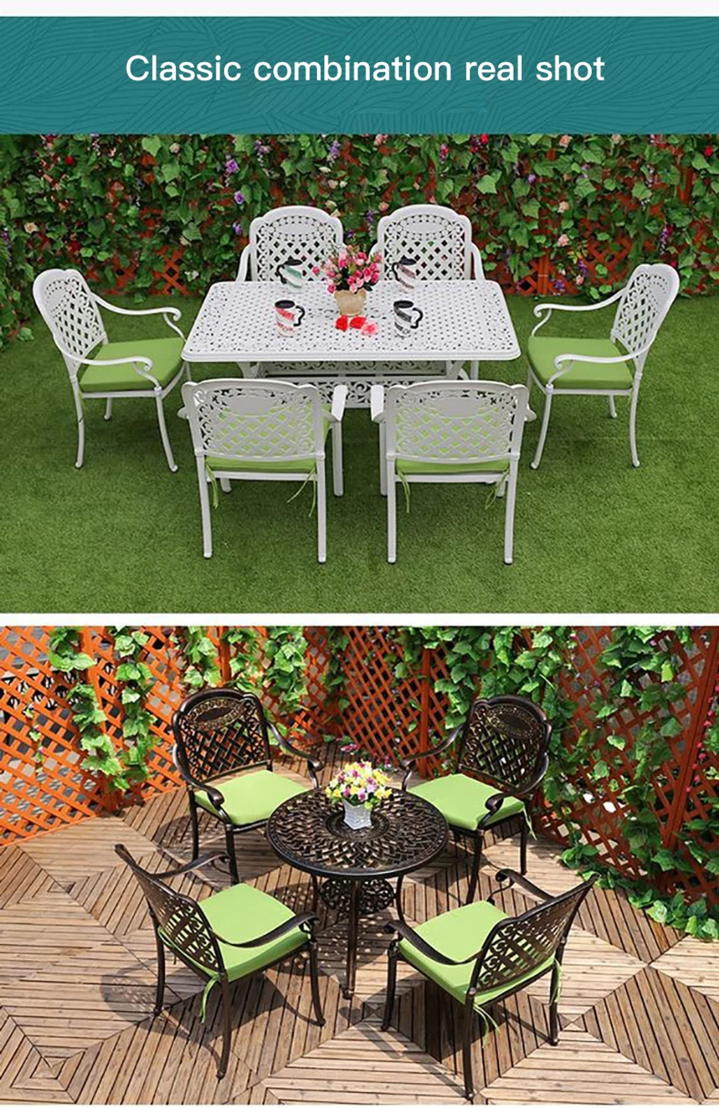 Description Picture 5 of itemNorthern Europe Outdoor Cast Aluminum Table And Chairs Combination Light Luxury Villa Courtyard Garden Chaise Lounge Set