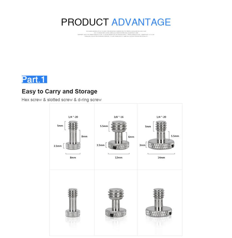 Description Picture 4 of itemKIMRIG DSLR Camera Screw Set 1/4 Inch 3/8 Inch Slotted Screw D Ring Screws For Camera Accessory replacement Tripod Photo Studio