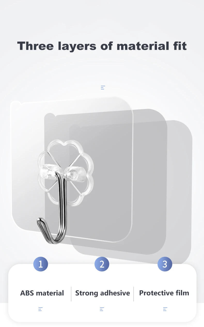 Description Picture 3 of item1/3/5/10pcs Wall Hooks Seamless Self Adhesive Hooks Door Wall Hangers Transparent Reusable Hanging Hook for Kitchen Bathroom