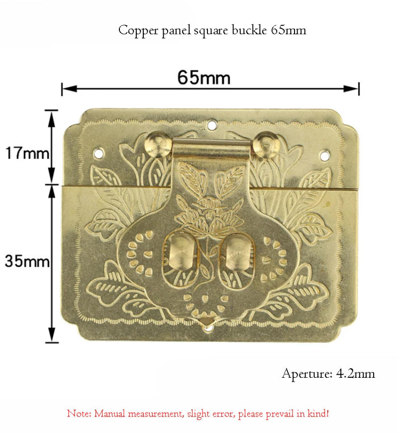 Description Picture 4 of item1Pc 65MM Antique Lock Hasp Brass Wooden Jewelry Box Hasp Buckle, Household Furniture Door Lock Hasp Hinge Hardware Accessories