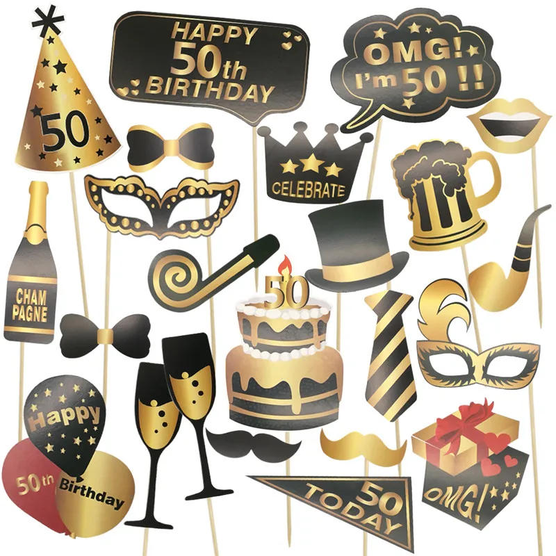 Description Picture 6 of item30 40 50 60 Year Birthday Photo Booth Props Adult Men Women Birthday Party PhotoBooth Props Frame Anniversary Decor Supplies