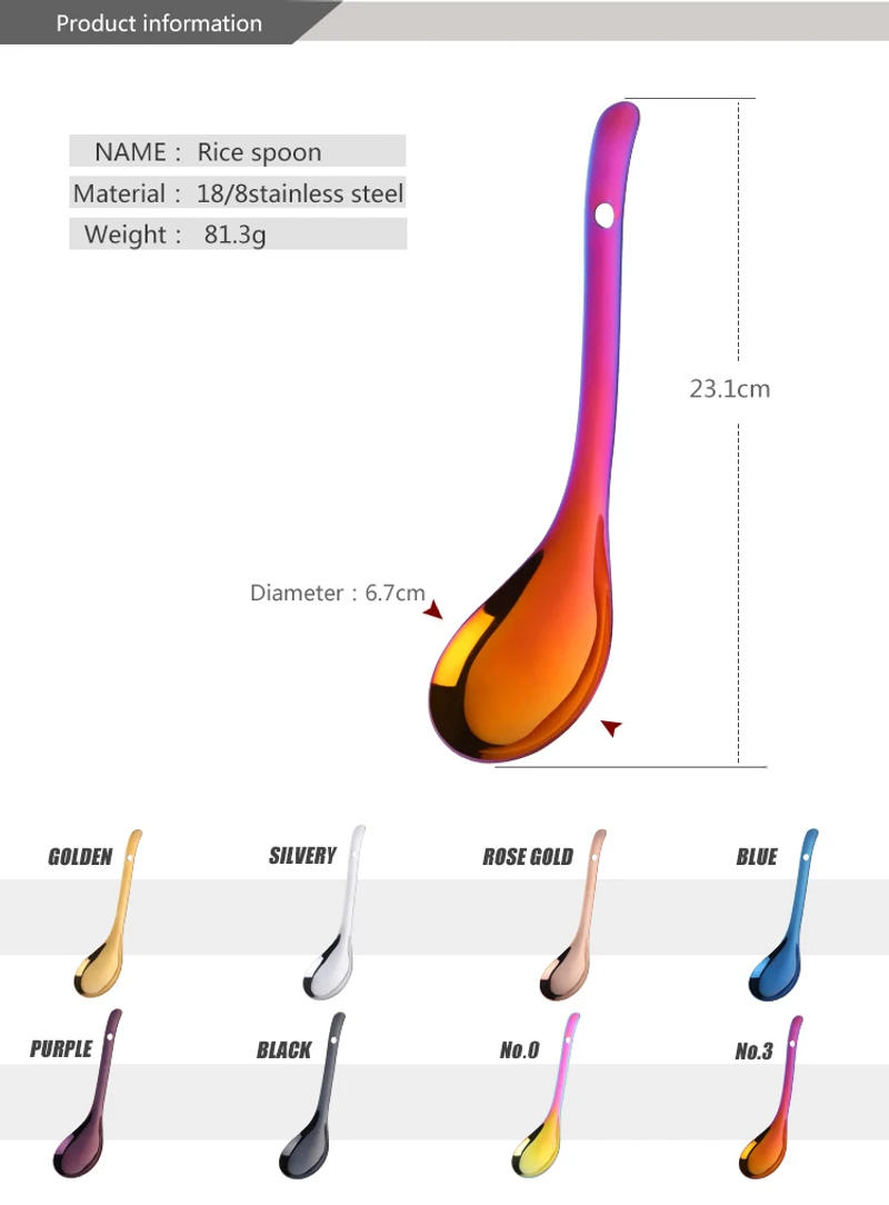 Description Picture 2 of item1 Pcs Rice Spoon Gold Stainless Steel Round Head Chinese Spoon Meal Food Large Capacity Rice Spoon Dinnerware Supplies