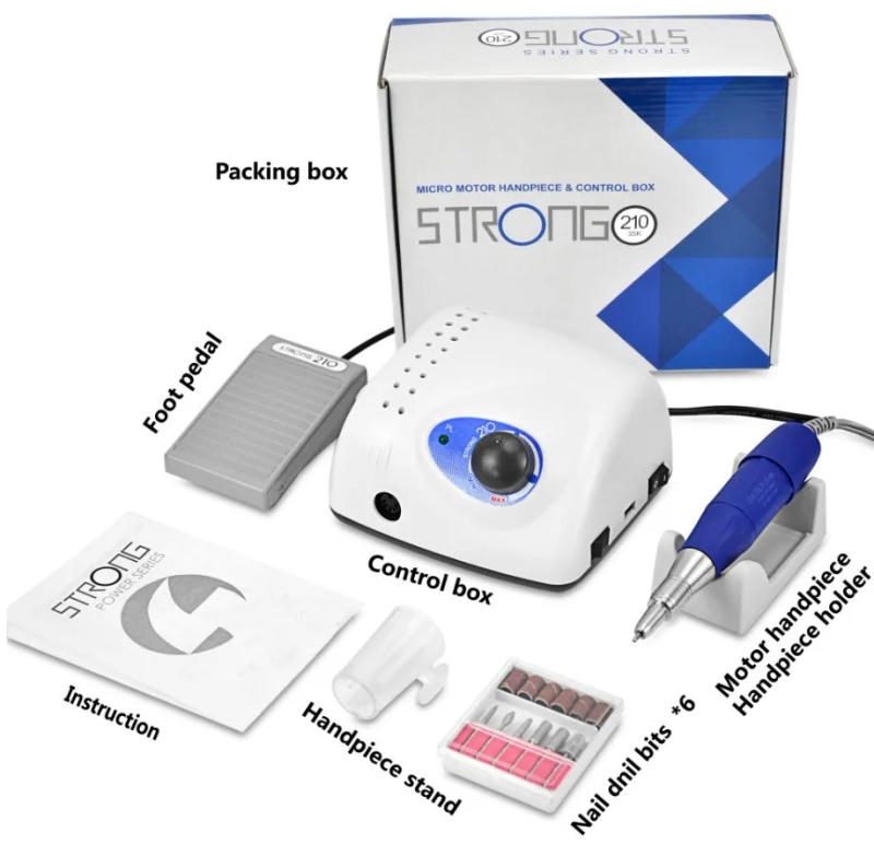 Description Picture 6 of item45K New Arrival STRONG 210 Plus PRO 105 105L Handpiece 65W 45000rpm Nail Drills Manicure Machine Pedicure Electric File Bits