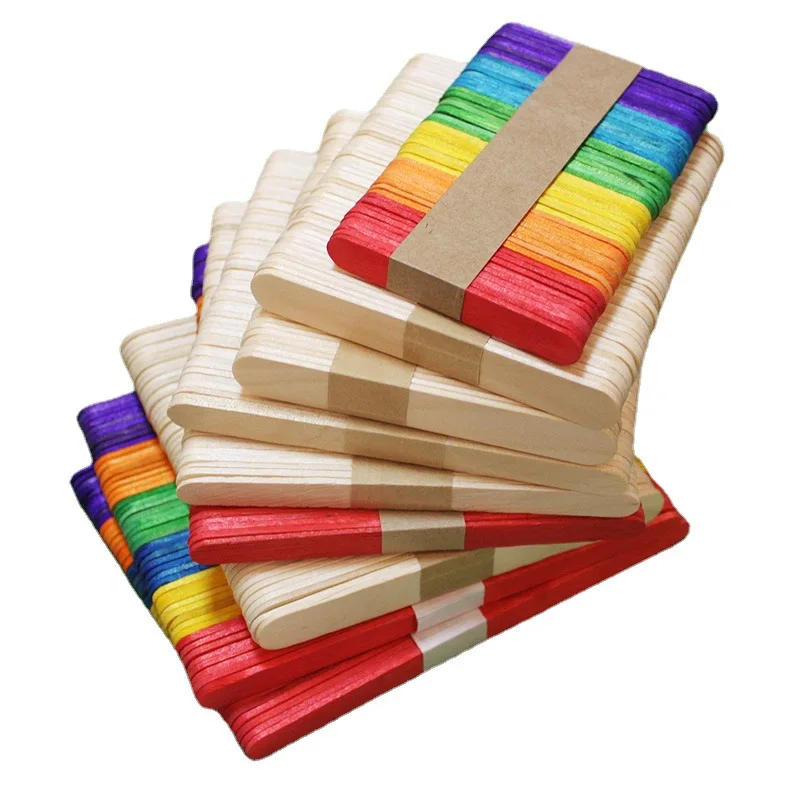 Description Picture 4 of item50Pcs Wooden Popsicle Sticks Natural Wood Ice Cream Sticks Creative Kids Puzzle DIY Hand Crafts Art Ice Cream Lolly Cake Tools