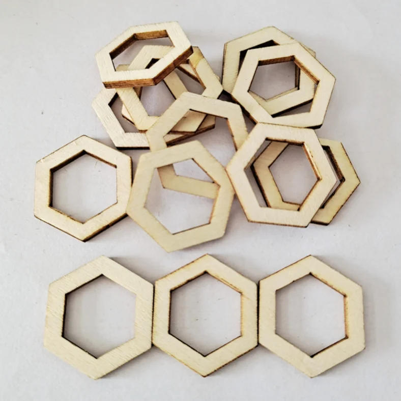 Description Picture 3 of item100pcs Unfinished Wood Hexagon Natural Unpainted Wood Hexagon Cutout Shape Wood Hexagon Slices Embellishments Ornaments