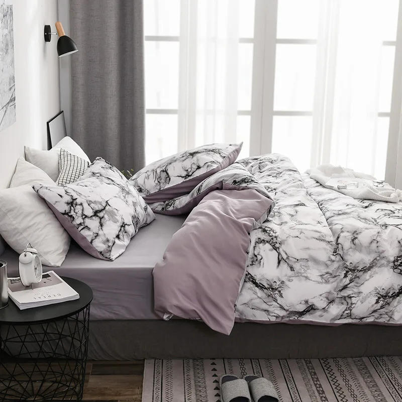 Description Picture 5 of itemMirco Fiber Marble Print Bedding Set Nordic Duvet Cover Set Double Bed Home Soft Comfortable Quilt Cover & 1/2pcs Pillowcases